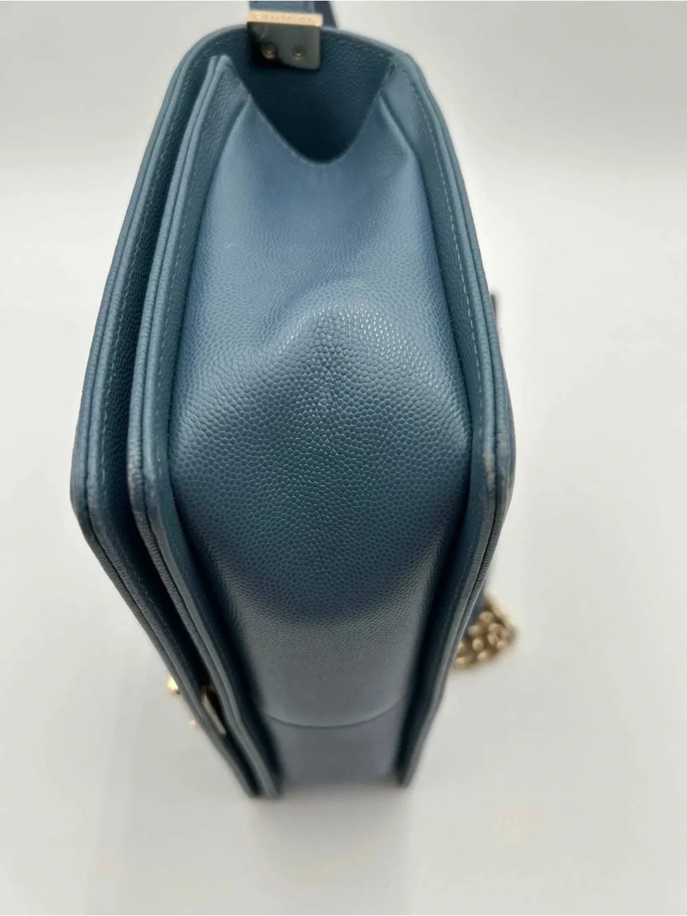 CHANEL Teal Chevron Shoulder Bag with Gold Chain